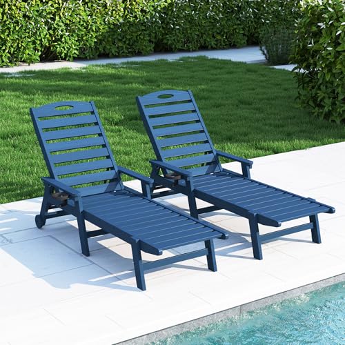 Domi Outdoor Lounge Chairs Set of 2, HDPE Pool Chaise