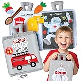 Curious Columbus Quiet Book Fabric Busy Book - Airplane Travel Toys for Kids - Montessori Toy Preschool Activity Books - Fun and Educational Fabric Book