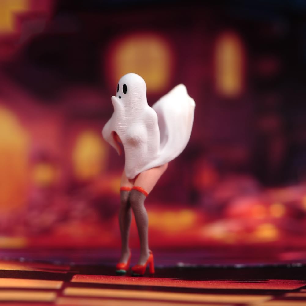 Painted Miniatures 1/18 1/24 1/64 1/43 1/87 Scale Halloween Shy Ghost Girl Scene Figure Doll Unpainted Model for Car Vehicles (Painted A, 1/24 Scale)