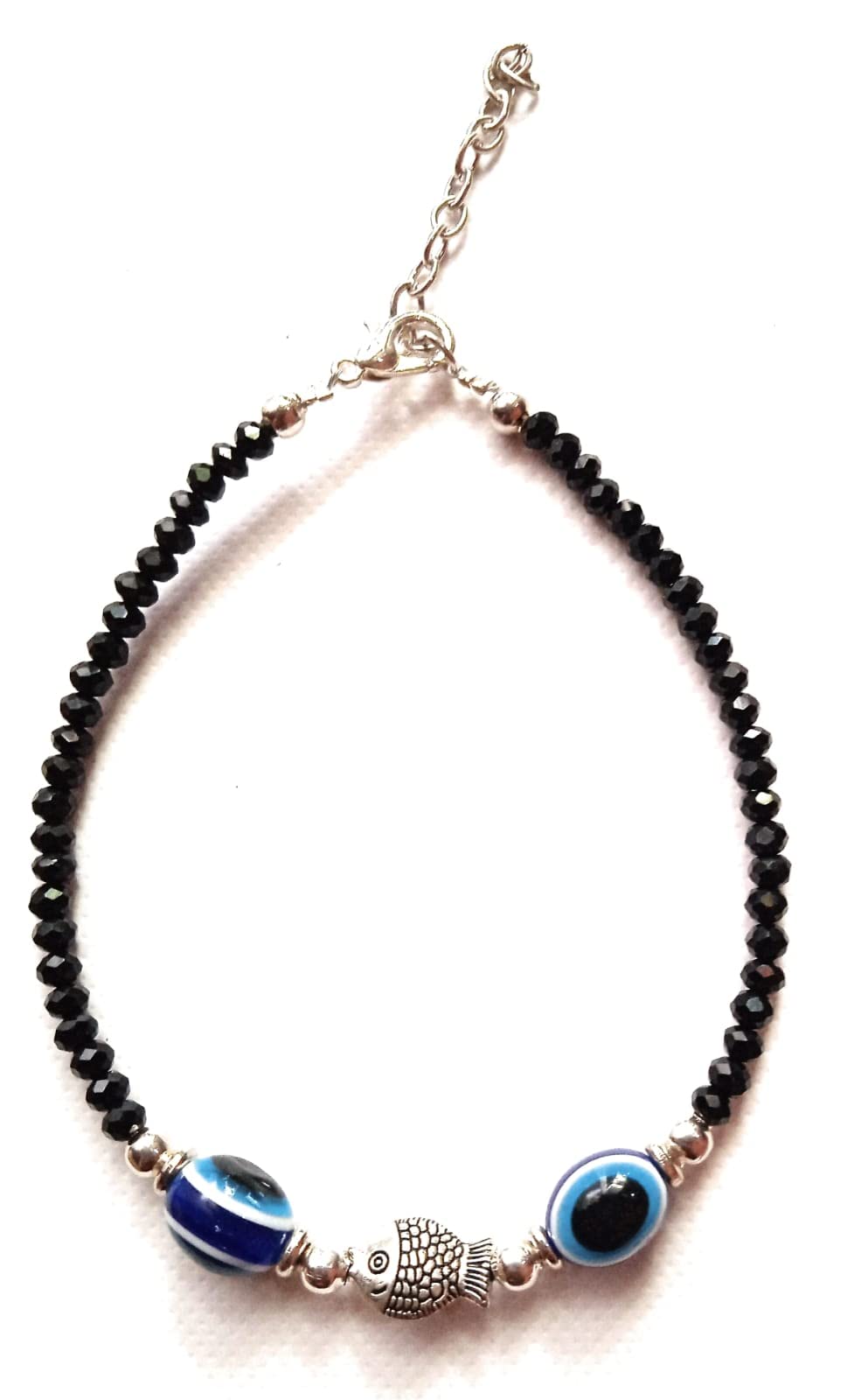 Jyokrish Metal Silver Fish with Glossy Black beads Blue Evil eye Chain Anklet |For Women |Girls |Black Nazariya |pack of 1 |Good Luck |Workwear |Payal Charms| Fold Over Clasp-image-21