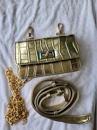 Image of Waist Cum Sling Bag for Women | Vegan Leather PU Bag with Adjustable & Detachable Sling Strap | Durable Handmade Compact Travel Accessory for Outings | Golden