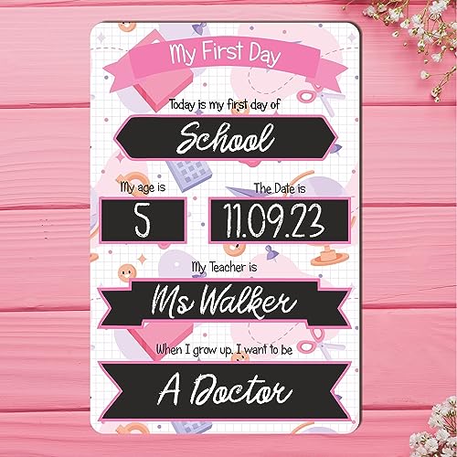 Pixie's Gifts First Day of School Board - My First Day of Nursery Chalkboard Reusable First Day of School Sign Milestone Photo Prop for Kids Child (Pink)