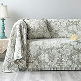 GLORY SEASON Sofa Cover Luxury Jacquard Stylish Embroidery Ruffle,Vintage Sofa Slipcover Couch Cover Furniture Protector for 2-3 Cushion Sofa Throws Cover (Olive Green, 71x134 in)
