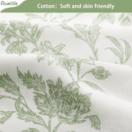 Awellife Sage Green Shower Curtain,Cotton Floral Cottagecore Shower Curtains for Bathroom 72\" W x 72\" L - Thumbnail 2