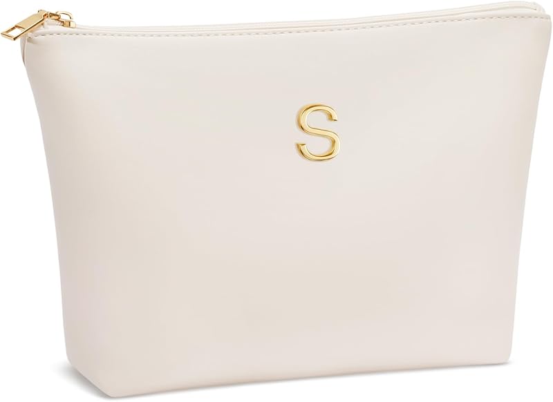 Necessaire de maquiagem CLOUDWINGS Bege-S com inicial e zíper