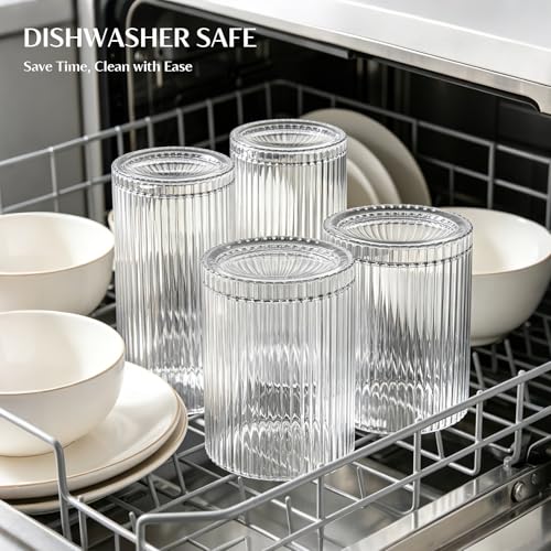 INSETLAN 12-Piece Ribbed Glassware - 6 Highball Glasses 12 oz, 6 Rocks Glass Cups 14 oz, Vintage Cocktail Drinking Glasses, Ideal for Wine, Juice, Water, Ice Coffee Cup, Whiskey, Mixed Drinkware by INSETLAN - Image 6