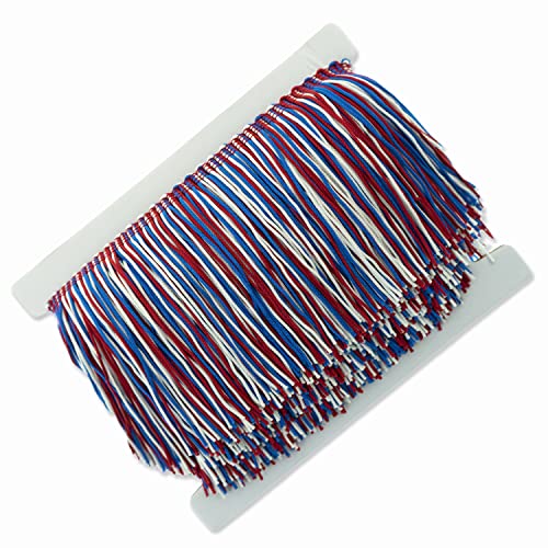 Trims By The Yard 4\" Multicolor Chainette Fringe Trim, Polyester-Made Decorative Fringe Trim, for Costumes, Home Decor, and Party Decorations, Durable Fringes, 5-Yard Cut, Red/White/Blue