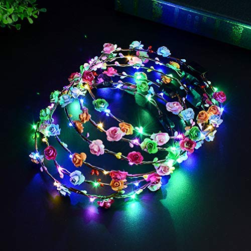 WHSCwp LED Flower Crowns 8 Lighted LED Flower Headbands Lighted LED Flower Headbands Womens Headwear for Christmas Halloween Lighted Party Wedding Decorations