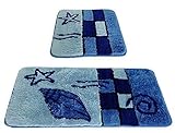 ☑️ FD-Workstuff-Badteppich-Set in modernem, farblich harmonisch aufeinander abgestimmtem Design und blauen Farbtönen