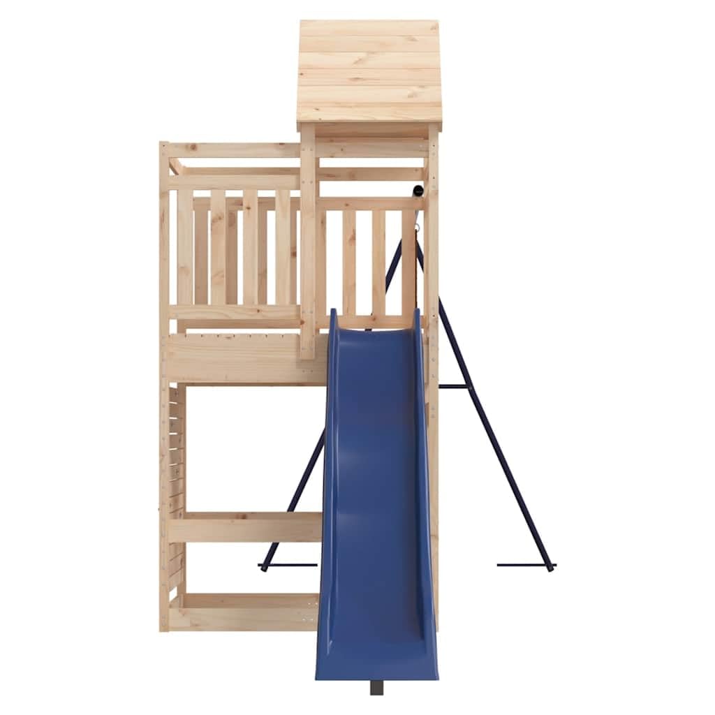Torre da gioco in legno di pino massiccio con altalena, scivolo ondulato, sabbiera e struttura da arrampicata, casetta da gioco per bambini in giardino, costruzione stabile per avventure e
