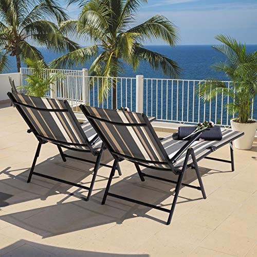 NUU GARDEN Folding Chaise Lounge Pool Chairs,Outdoor Sun Tanning Chairs with 6-Position Adjustable Backrest and Breathable Textile Fabric for Beach, Yard, Patio - Thumbnail 5