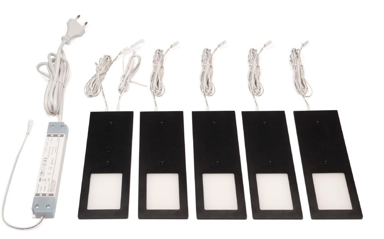 L&S Unterbauleuchte LED Schrankbeleuchtung 5 Stück Neutralweiß Touch-Dimmfunktion schwarz seidenmatt, 5995444