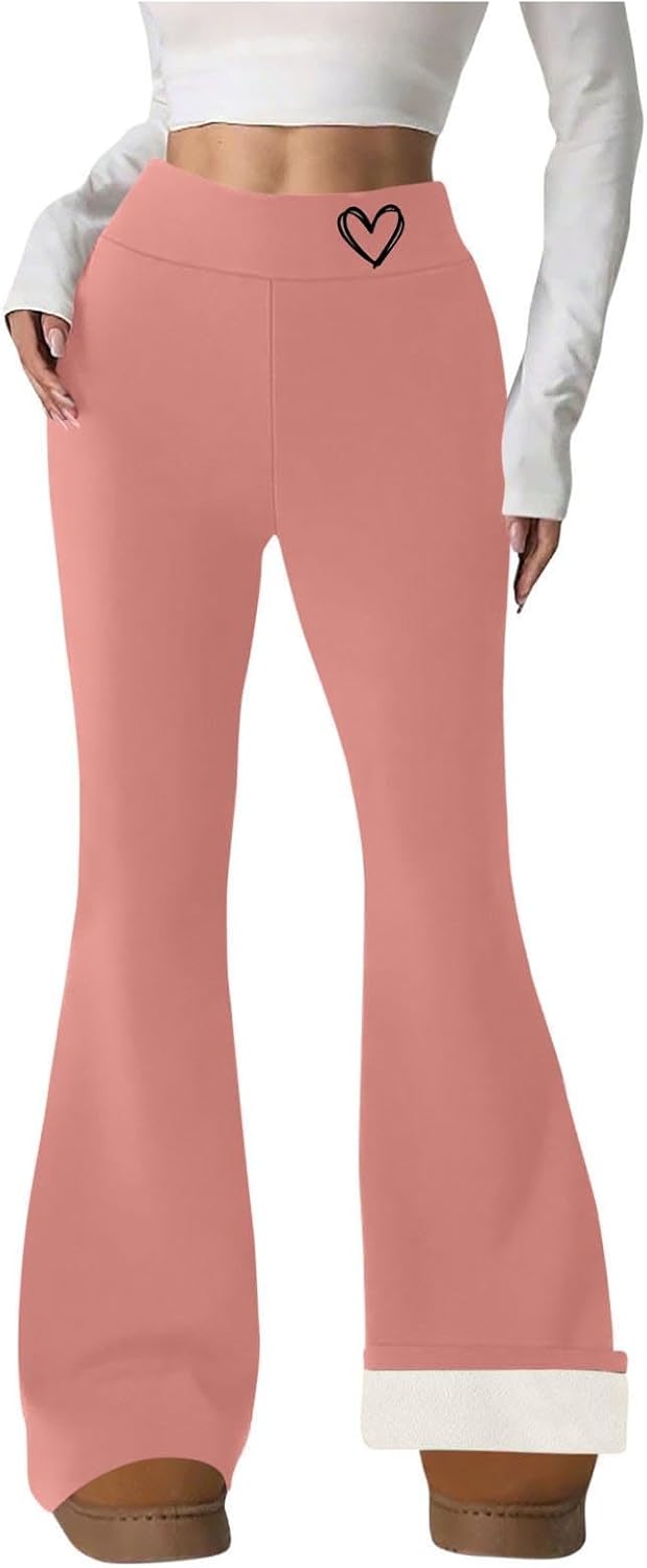 Fleece Lined Leggings Women with Pockets High Waisted Sherpa Bootcut Flare Pants Soft Cozy Winter Warm Thermal Tights