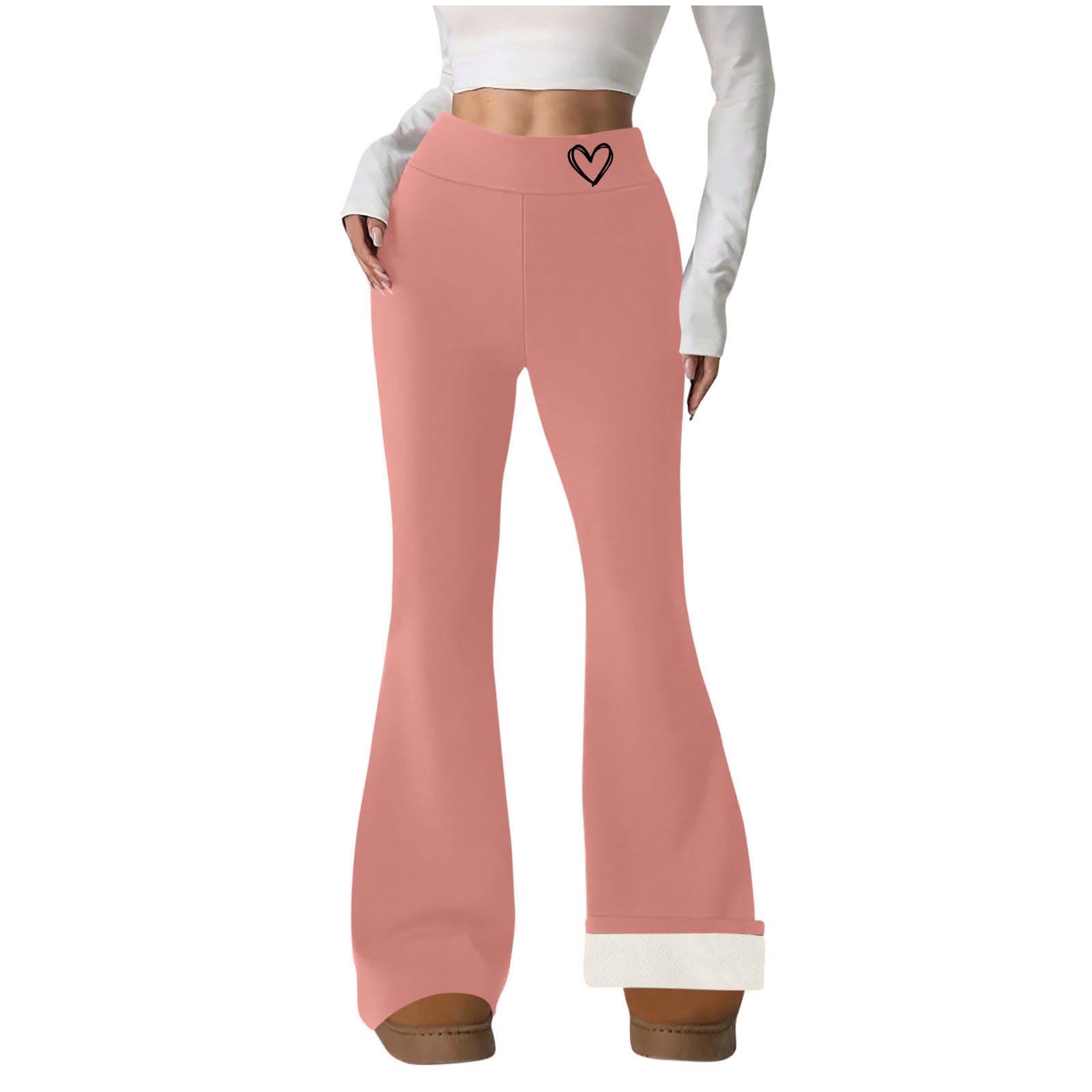 Fleece Lined Pants Women Winter Thermal Warm Flare Leggings Comfy Soft High Waisted Yoga Pants with Pockets