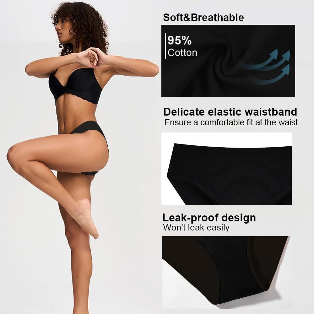 BATTEWA Womens Leak Proof Underwear Light Incontinence Bikini Panties Reusable Odor Control Protective Briefs for Ladies Teens 40ml (Black, L, 5 Pack) - Image 3