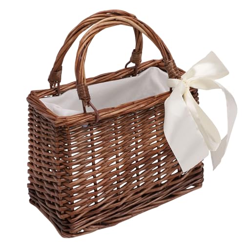 Fabater Bolso de Ratán, Cesta Tejida Decorativa Portátil, Asas Ligeras, Compactas y Resistentes, Bolso de Playa de Paja con Textura Tejida Natural para Bodas, Fiestas, Decoración del Hogar, Picnic y