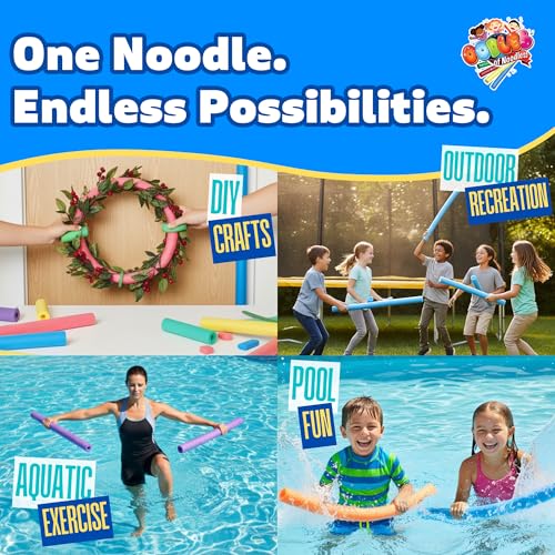 Image of Oodles of Noodles Deluxe Rainbow Swimming Pool Noodles Foam- Pack of 50 - Approx. 48 inch x 2.5 inch Multi-Purpose Foam Tubes, Pool Floats for Water Fun, Exercise, Crafts, Padding, Insulation & More