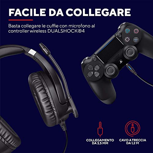 GXTrust 488 Forze Cuffie PS4 e PS5 con Licenza Ufficiale PlayStation, Over-Ear, Microfono Ripiegabile e Archetto Regolabile, Jack Audio 3.5 mm, Cuffie Gaming Cablate - Nero - Cuffia gaming - Immagine 3