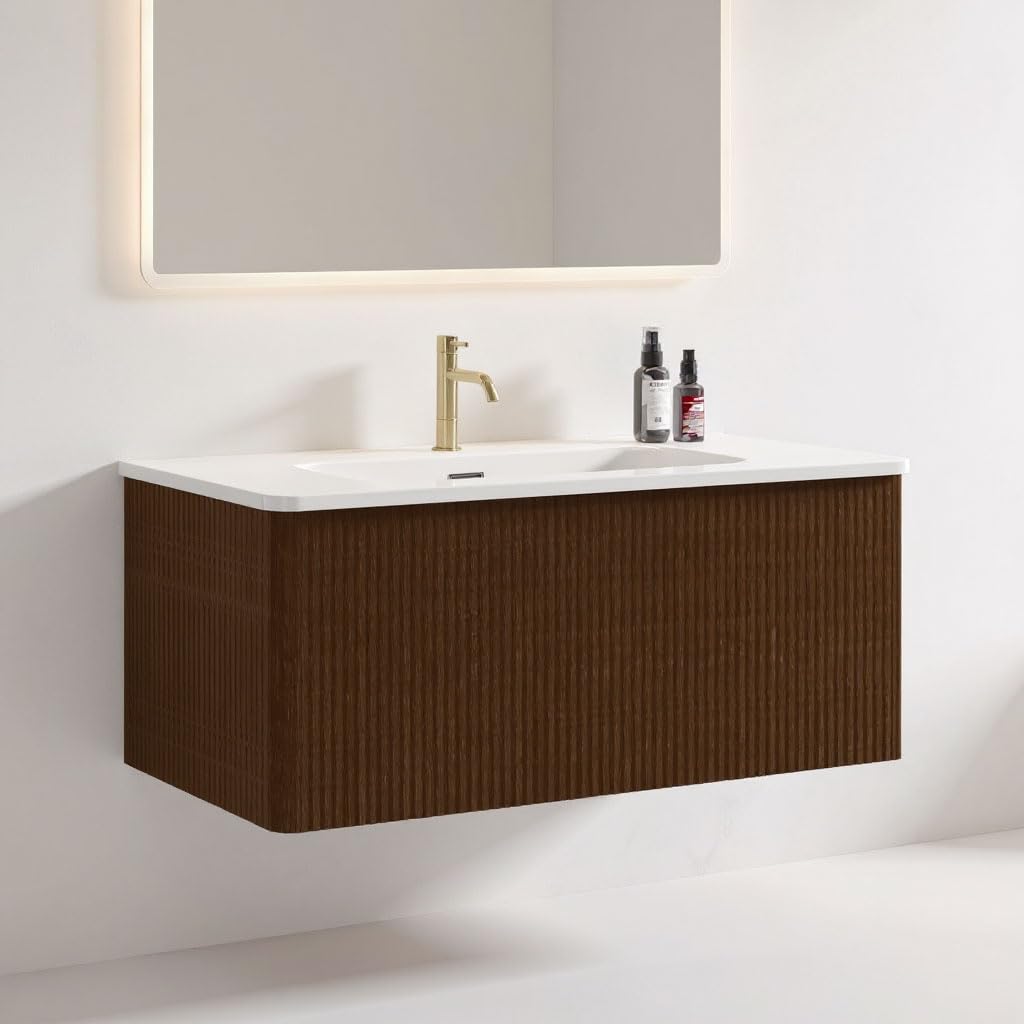 Little Tulip - 36 Inch Bathroom Vanity with Sink, Modern Floating Vanity with Push Open Soft Close Drawer, Large Storage for Powder Room, Brushed