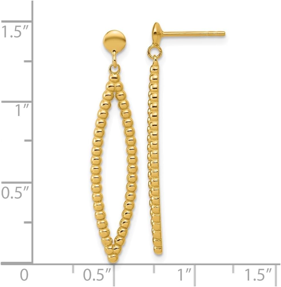 14k Yellow Gold Polished Beaded Post Dangle Earrings - Image 4