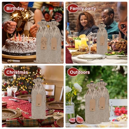 Image of Sailup Burlap Wine Bags 12 Pcs Wine Bottle Gift Bags With Drawstrings Tags & Ropes, Reusable Gift Bag for Weddings, Holiday Party Birthdays, Christmas, Travel, Blind Tastings, Home Storage 750ml