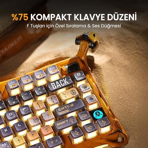 GravaStar Mercury Oyuncu K1 Pro Klavye+Mercury X Mouse, 2.4Ghz Wireless, Bluetooth, Kablolu, RGB Aydınlatmalı, Mekanik, İngilizce Q, Gaming Klavye ve Optik Mouse Seti (Sarı) - Görsel 2