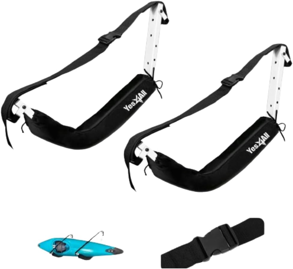 Yes4All Kayak Storage Hooks, Heavy-Duty Premium Foam Padded Surfboard Wallmount Rack, Set of 2 SUP Paddle Board Rack Hold up to 125 Lbs/Canoe, Bike, Kayak Storage Hook Indoor & Outdoor Hangers,Black