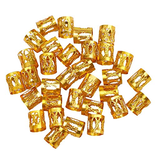 Beautywin Dreadlock Beads Colorful Cool Adjustable Hair Braid Rings Hair Styling Accessories Tools Golden Braid Cuff 50 pcs pack (Gold)