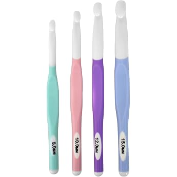 Crochet Hook Set Ergonomic Knitting Needles Set 8mm, 10mm, 12mm, 15mm, 4pcs Set TPR Grip and ABS Hook Head Crochet Kit for Beginners DIY Handmade