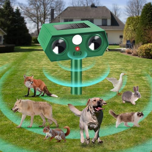 2 repelentes ultrasónicos de gatos para jardines del Reino Unido, repelente de animales alimentado por energía solar, repelente de plagas impermeable IP55 con 2 modos de sensor de movimiento y luz