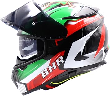 BHR Casco Integrale Moto con Doppia Visiera 813 RACE | Casco Moto Integrale  Omologato ECE con Visiera Parasole | Casco Moto Uomo/Donna | SPIDER GREEN |  XS : Amazon.it: Auto e Moto