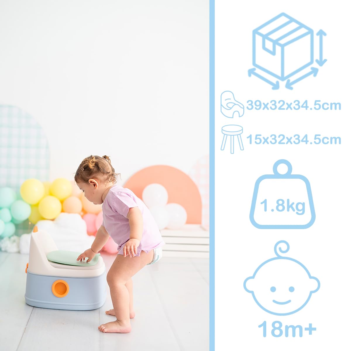 Olmitos - Orinal 3 en 1 infantil DINO de aprendizaje – 3 funciones Orinal, Reductor WC y Taburete - Vaso Extraíble, Antideslizante, Protección Contra Salpicaduras y Diseño Divertido – Versátil (Azul)