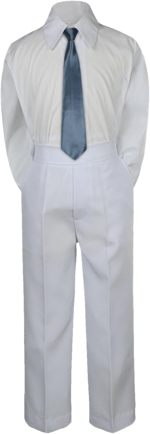 Leadertux 3pc Formal Baby Toddler Boys Dark Gray Necktie White Pants Suits S-7