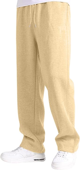 Baggy Sweatpants for Men Fleece Straight Leg Loose Sweat Pants Open Bottom Elastic Waist Athletic Casual Joggers