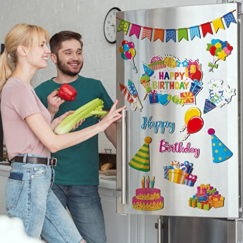 25 Pcs Birthday Car Decorations Happy Birthday Magnets For Refrigerator Reflective Automotive Magnetic Stickers Colorful Banner Cake Box Balloon Magnets For Diy Cruise Door Parade Metal Surface Decor #TOP2