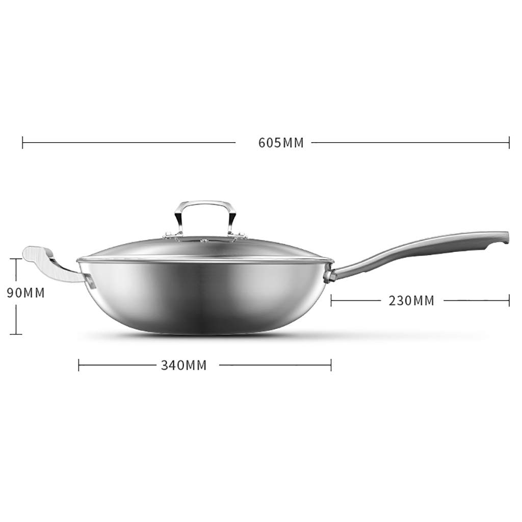 SH-chaoguo Fry Wok/Frying Pan/316 Stainless Steel Cooking Pan/Uncoated Non-Stick Pan with Lid, (34 Cm) for Induction Cooker, Gas Stove