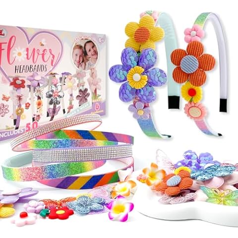 Girls DIY Headband Making Kit Gift, Fashion Kid Hair Accessories Set, 6 Year+ Craft Kit Ideal for Birthday X-mas Gift Party Supplies, 6pcs Headbands & 50+pcs Cover