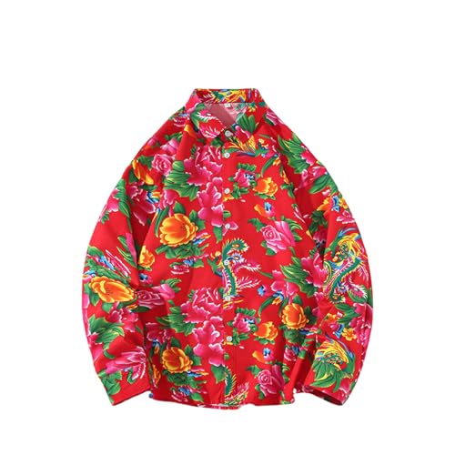 Veste style chinois homme rouge veste chemise de printemps décontractée à manches longues L