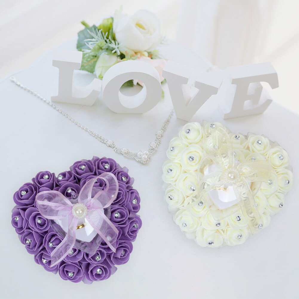 Herzförmiges Ehering Kissen - Satin Ringkissen Mit Strass Für Hochzeit