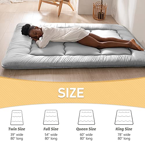 Image of MAXYOYO Japanese Floor Mattress Futon Mattress, Thicken Tatami Mat Sleeping Pad Foldable Roll Up Mattress Boys Girls Dormitory Mattress Pad Kids Floor Couches and Sofas, Grey, King