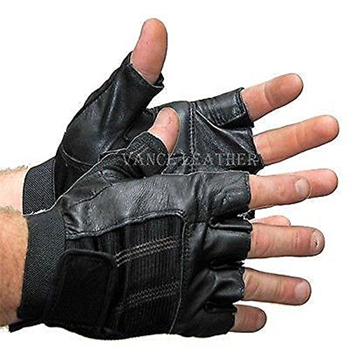 UNISEX MOTORCYCLE RIDING LEATHER GLOVE WITH SPANDEX BACK SHORTY BLK BLUE RED(XL)