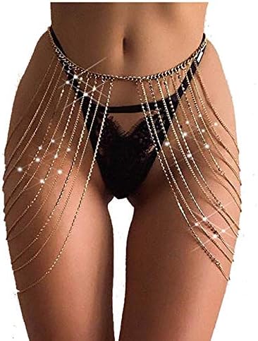 Jeweky Tassel Crystal Waist Chain Belly Gold Rhinestone Body Chains Sexy Beach Nightclub Rave Body Accessories Jewelry for Women and Girls