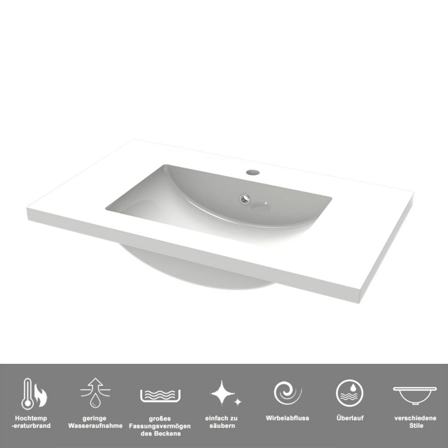 Badezimmer Badmöbel 80cm Mineralguss Waschtisch mit Unterschrank Hängeschrank Dunkelgrau Matt Badezimmerschränke Badschrank mit 2 Soft-Close Türen
