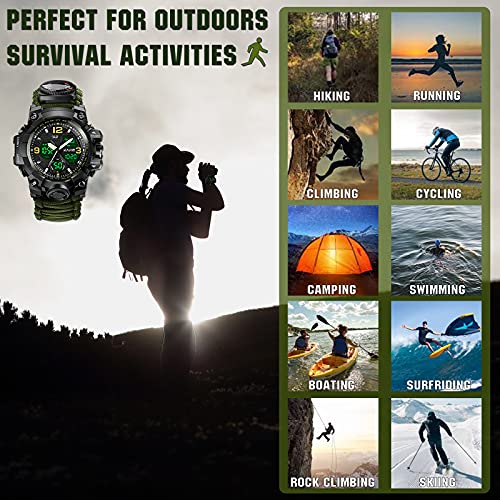23-In-1 Survival Military Digital Watch, Mens Tactical Multi-Functional And Adjustable Wristband Outdoors Waterproof Army Green Sports Watches With Compass Paracord Band #TOP3