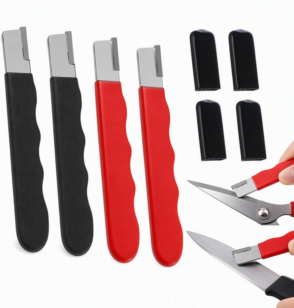 4 PCS Garden Tool Sharpener, Sharpener for Garden Tools and Scissor Sharpener, 4-Piece Carbide Sharpening Set with Two Red and Two Black Units, Portable Design for Outdoor and Home Use