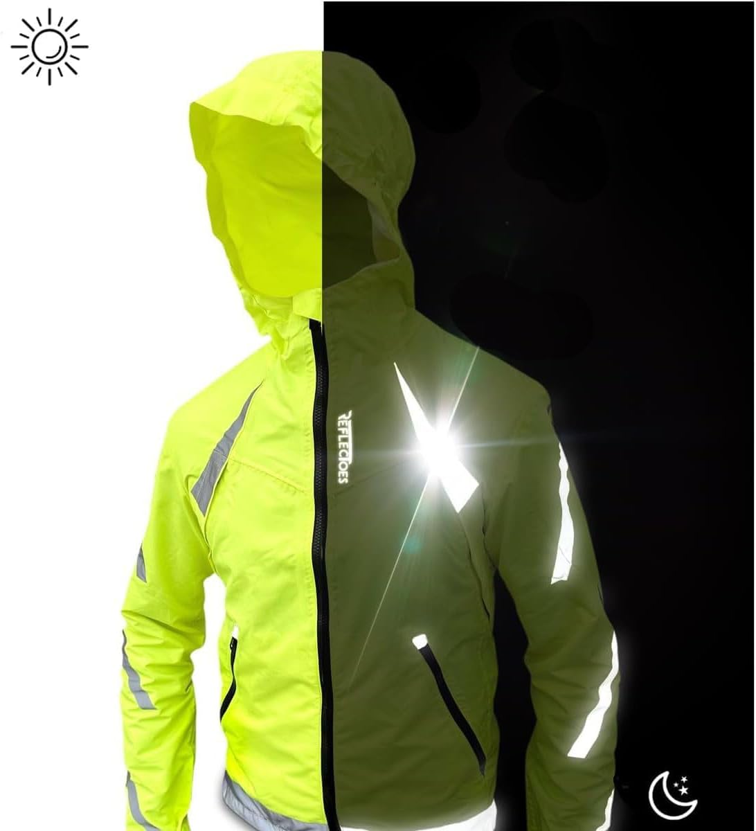 ReflecToes Reflective Windbreaker Jacket for Cycling and Running - High Visibility Cycling Jacket with Hood And Pit Vents