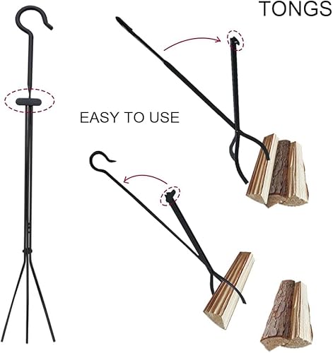 ART TO REAL Brennholz Log Rack, 4 Stück Kamin Tool Sets, Indoor Outdoor Kamin Log Carriers Halter Lagerung Schwarz Schmiedeeisen, MEHRWEG-4