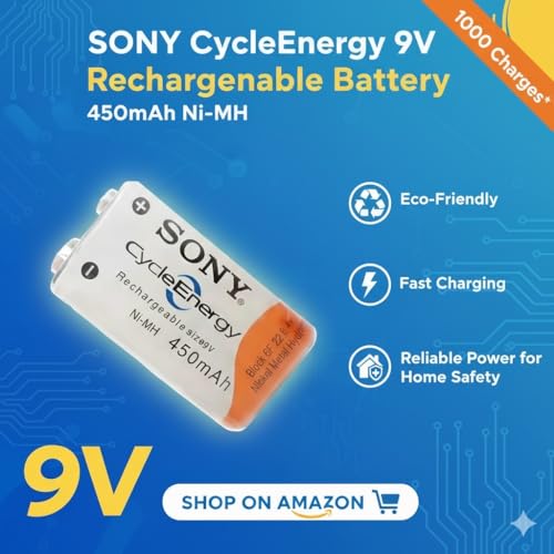 Image of Sony for 450mAh 9V Quick Rechargeable Ni-MH Cycle Energy Japan Technology Battery Upgraded Version (Pack of 1)