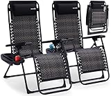 SereneLife Zero Gravity Lounge Chair Set of 2 – Outdoor Reclining Patio Chairs with Rattan Side Table, Cup Holder & Pillow Foldable Lawn Chairs for Patio Furniture, Garden, Beach, or Indoor Relaxation