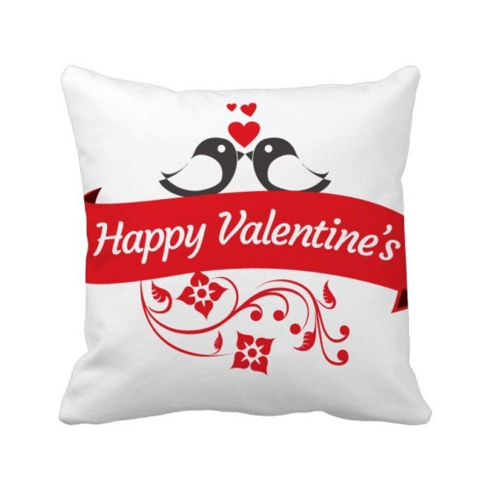 Housse de coussin carrée Love Birds Happy Valentine's Day pour décoration de lit